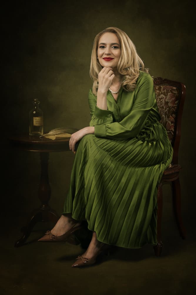 Elegant Woman in Green by Bogdan Negoita — canvas wall art