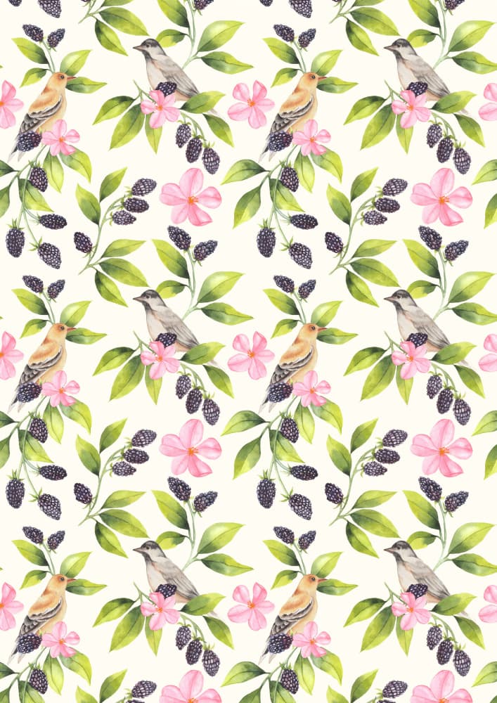 Charming Birds Botanical Pattern by Linda Sitniece — canvas wall art
