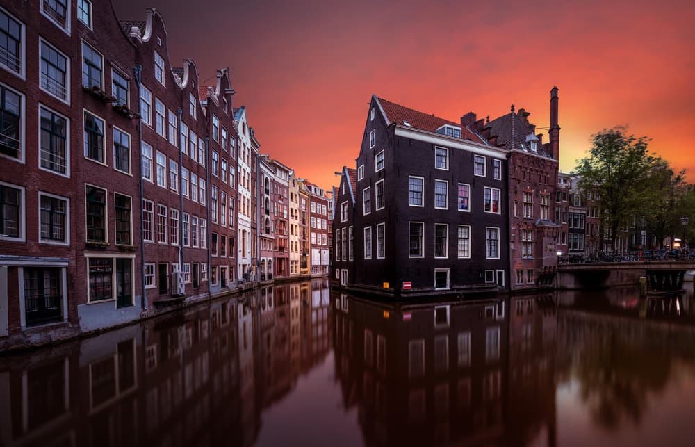 Amsterdam Canal Sunset Reflections by Merakiphotographer — canvas wall art