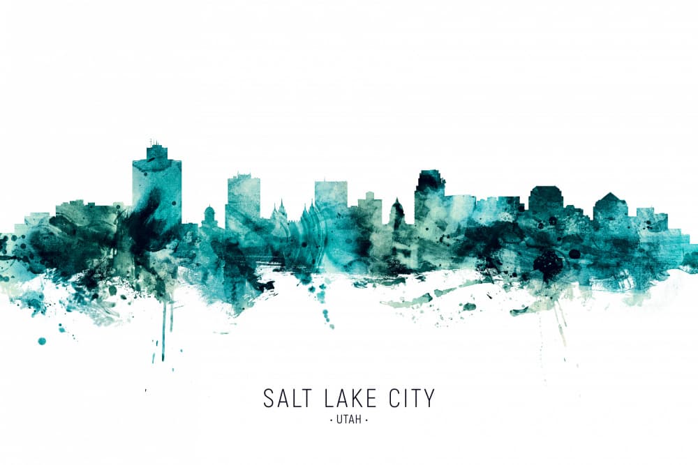 Watercolor Salt Lake City Skyline by Michael Tompsett — canvas wall art
