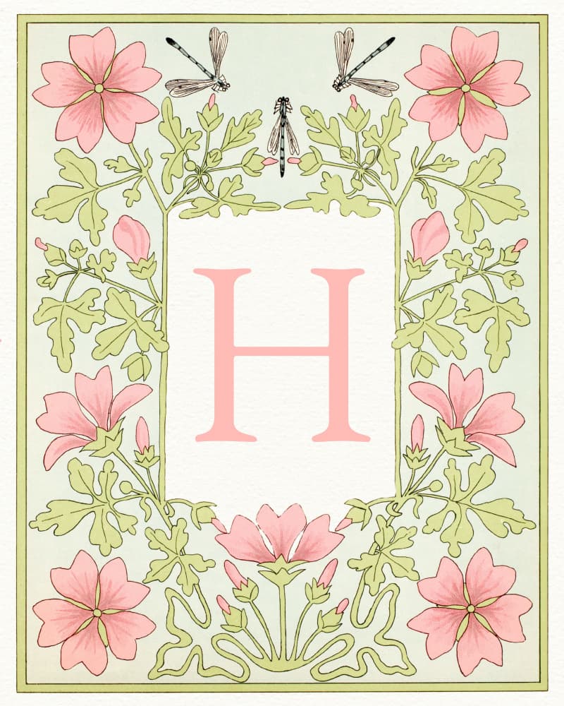 Elegant Floral Letter H by Wild Violets — canvas wall art