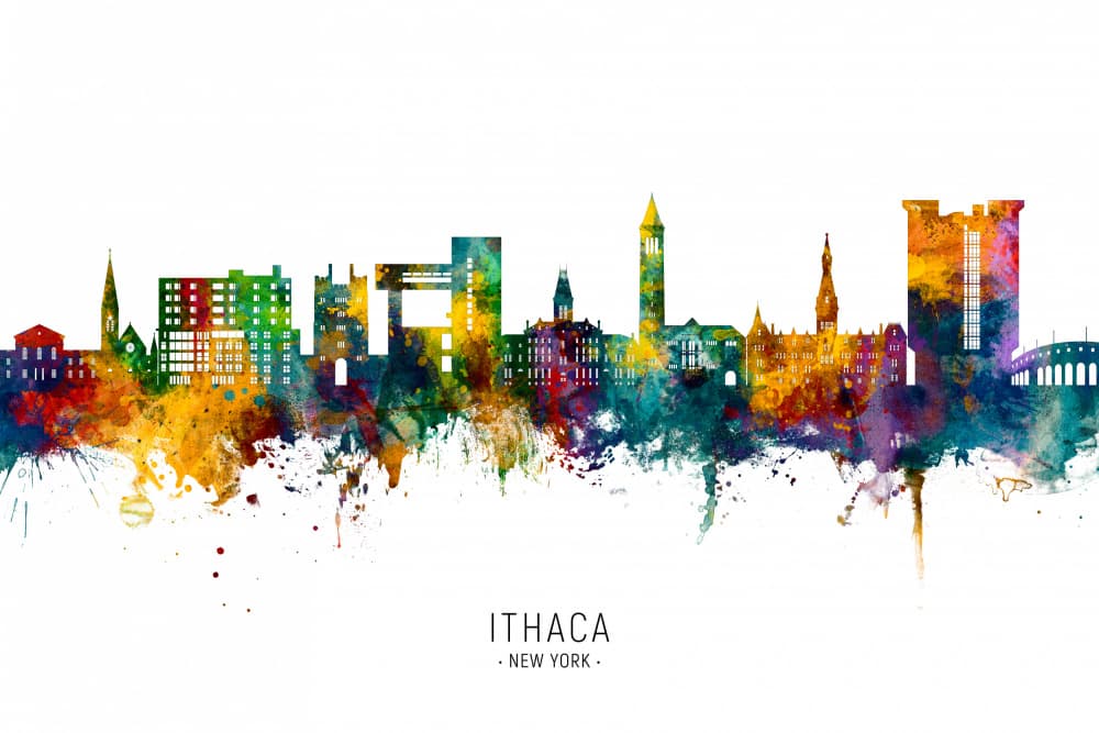 Ithaca Colorful Skyline by Michael Tompsett — canvas wall art