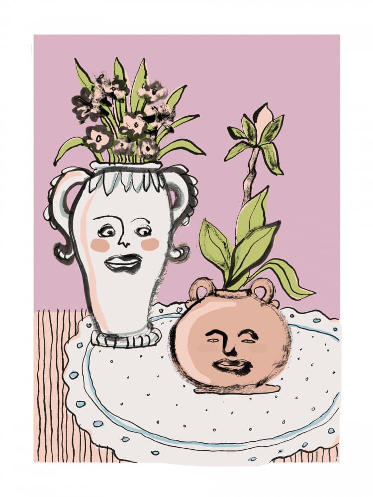 Happy Faces Flower Pots by Catalina Somolinos — canvas wall art