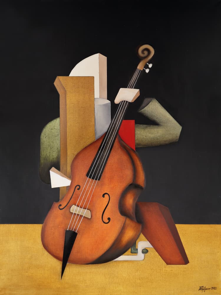 Geometric Upright Bass by Alexander Trifonov — canvas wall art