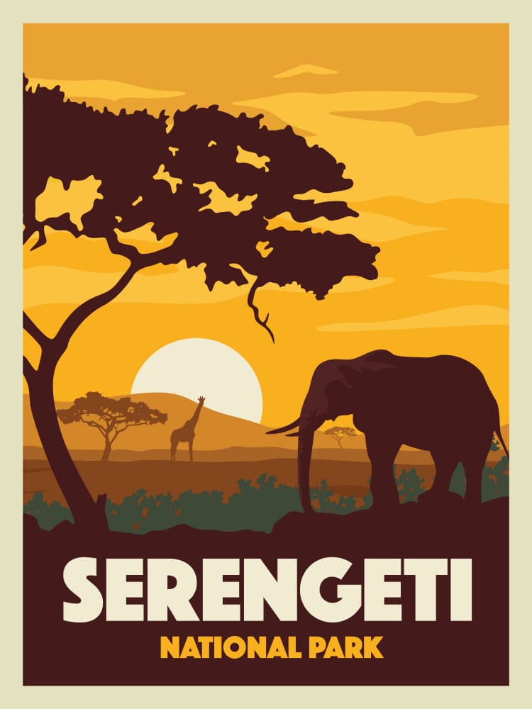 Serengeti Sunset Safari by Retrodrome — canvas wall art