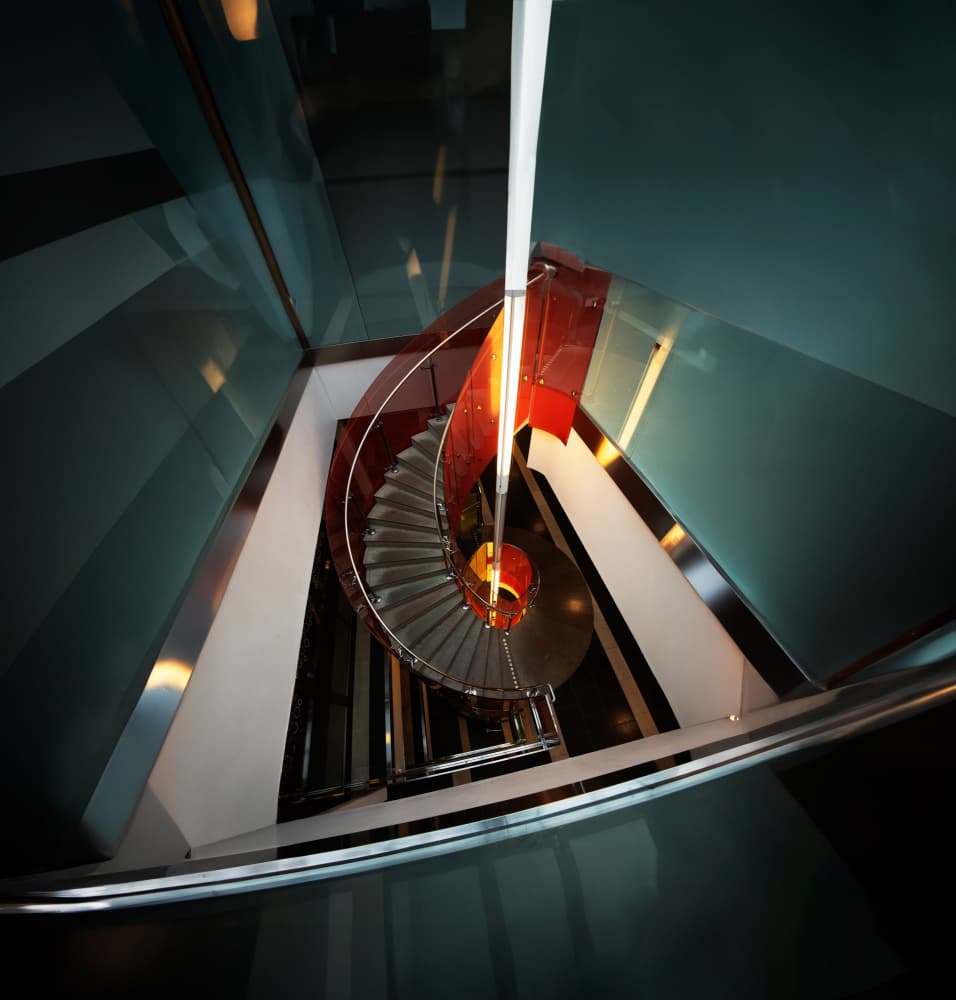 Modern Red Spiral Stairs by Erik Engström — canvas wall art