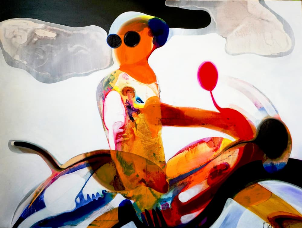 Vibrant Motorcycle Rider by Victor Tkachenko — canvas wall art