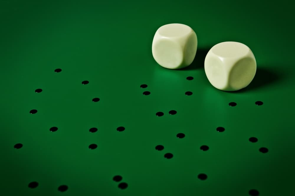 Green Game Dice by Mister Solo — canvas wall art