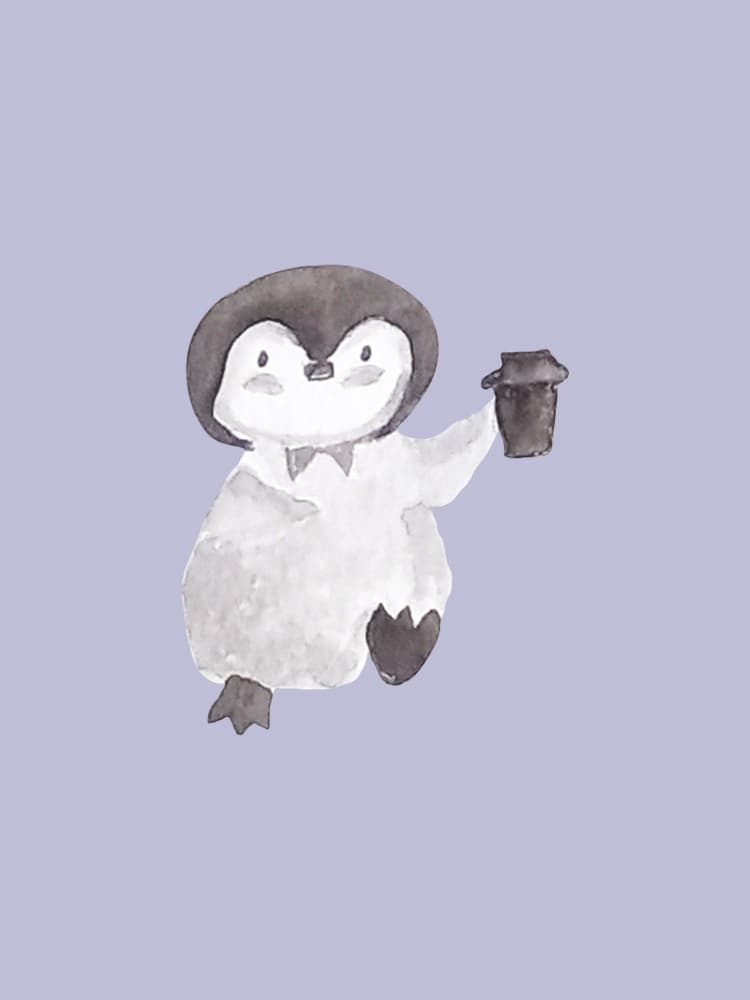 Happy Penguin Hot Drink by Elizabeth C — canvas wall art