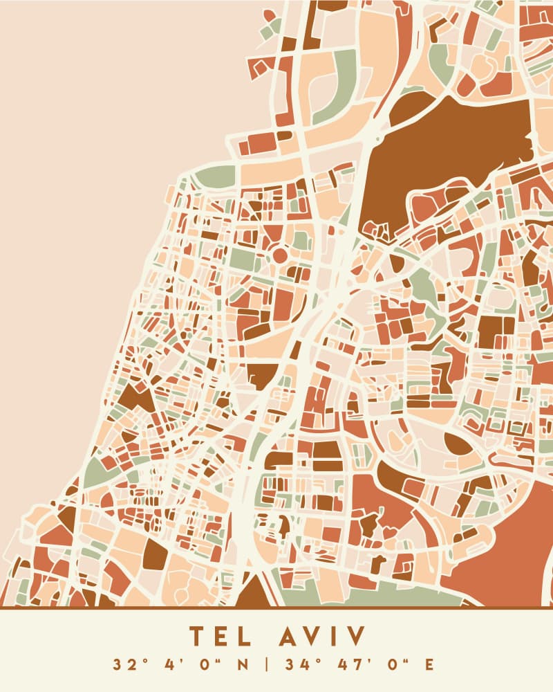 Modern Tel Aviv Map by Emiliano Deificus — canvas wall art
