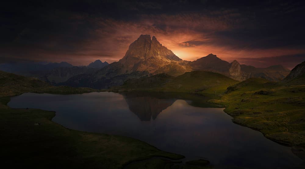 Golden Mountain Reflection by Alejandro Garcia — canvas wall art