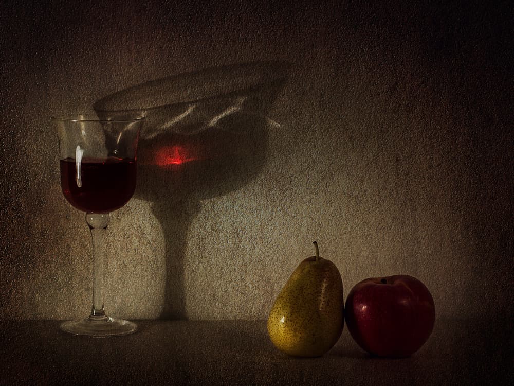 Moody Wine And Fruit by Lenka — canvas wall art