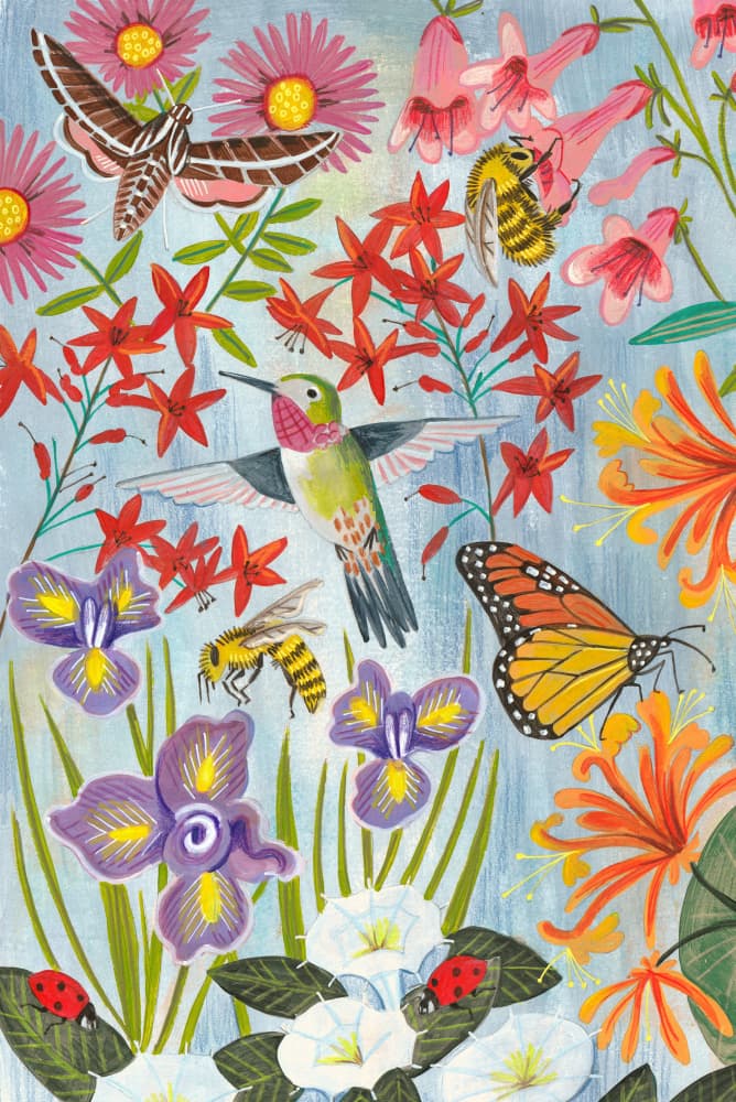 Pollinators and flowers by Caroline Bonne Müller — canvas wall art