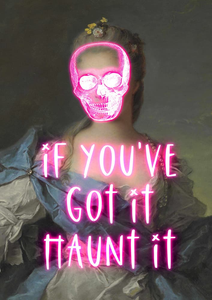 Haunted Lady Neon Skull by Talitha McQueen — canvas wall art