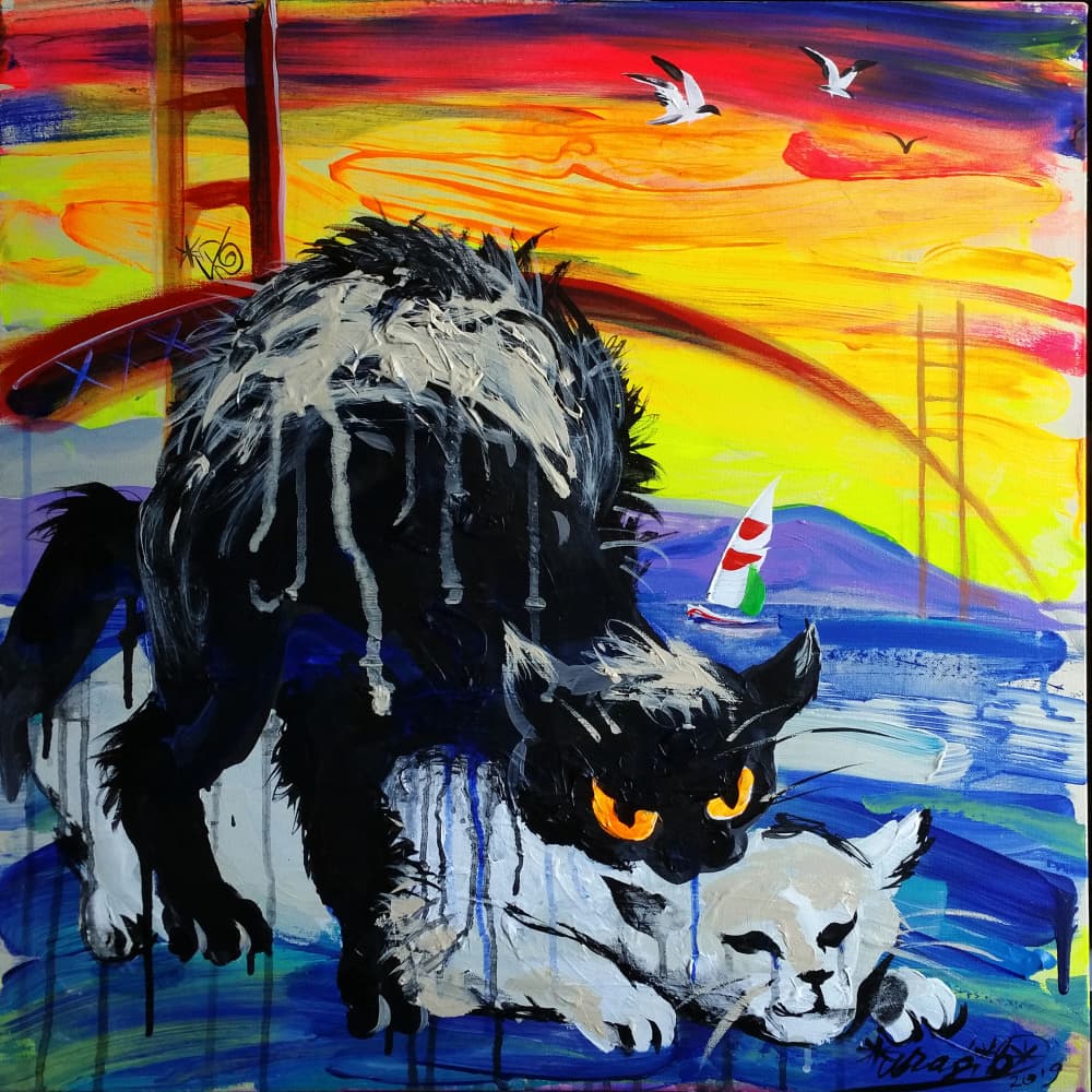 Intense Cat Play by Kanat Ibragimov — canvas wall art