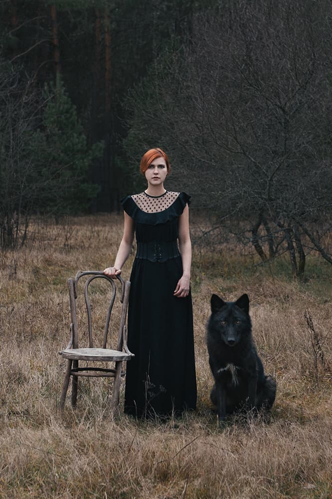 Mysterious Woman and Wolf by Olga Barantseva — canvas wall art