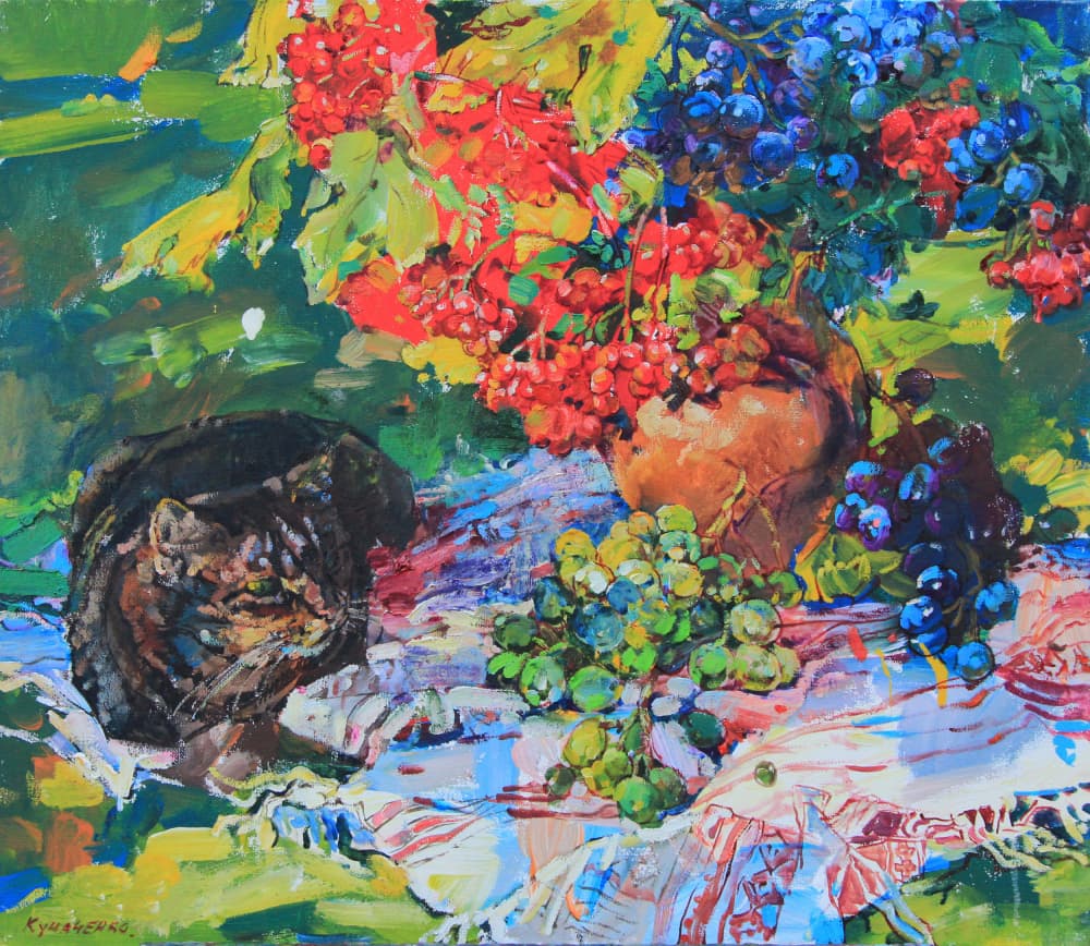 Tabby Cat Autumn Harvest by Andrii Kutsachenko — canvas wall art