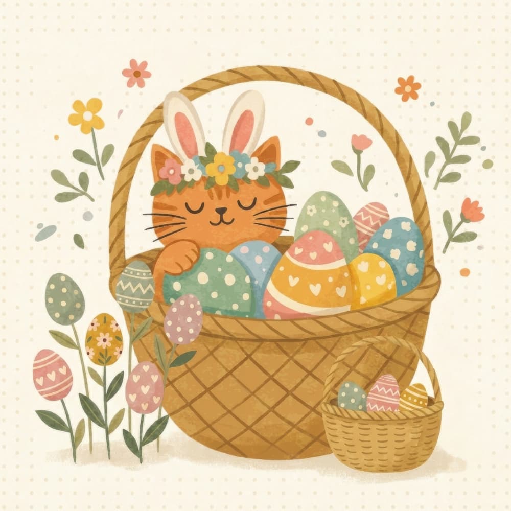 Cute Easter Cat by Emel Tunaboylu — canvas wall art