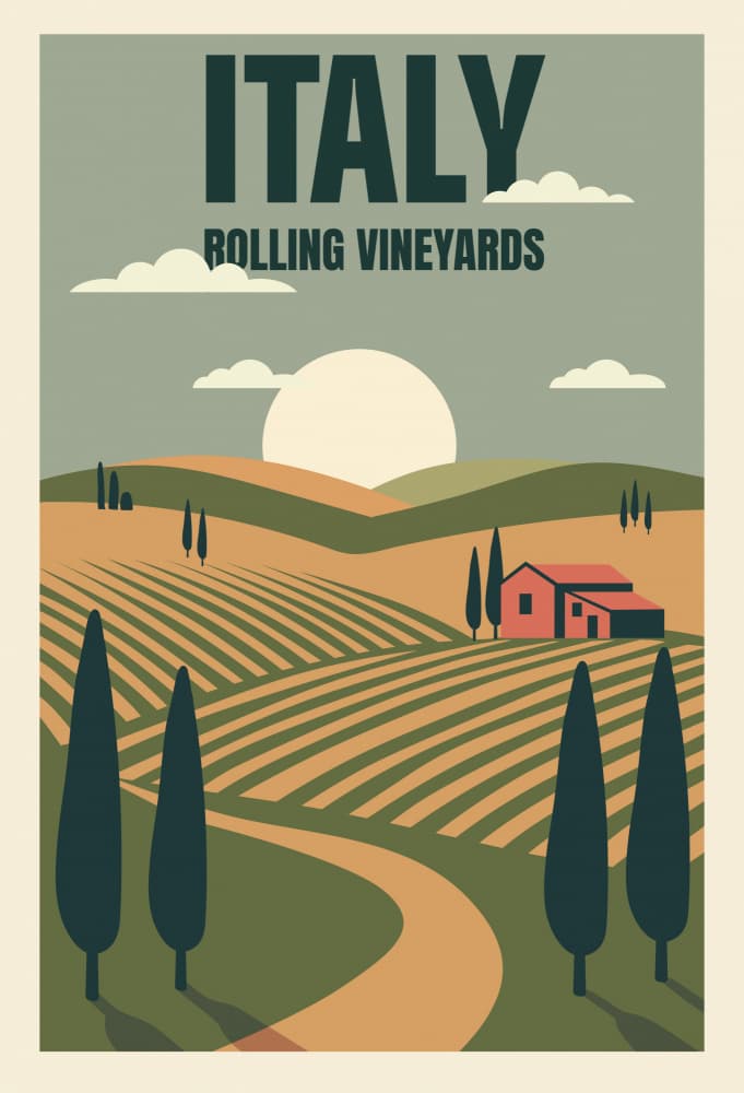Italian Rolling Vineyards by Marika Barsrsind β canvas wall art