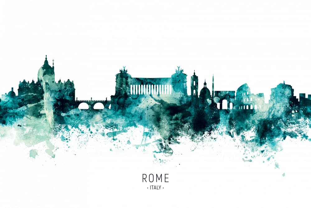 Rome Watercolor Skyline by Michael Tompsett — canvas wall art