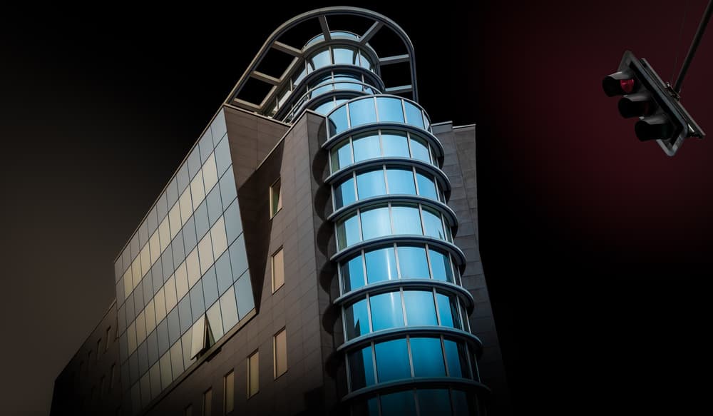 Modern Architecture Red Light by Jörg Vollrath — canvas wall art