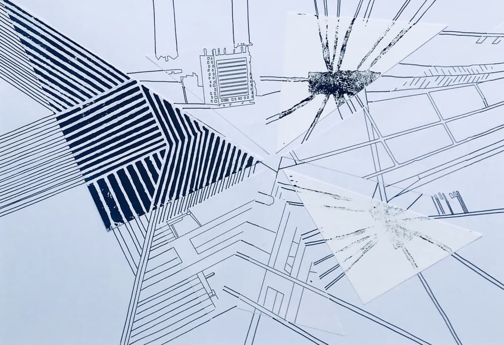 Shattered City Grid by kellymariesmith — canvas wall art