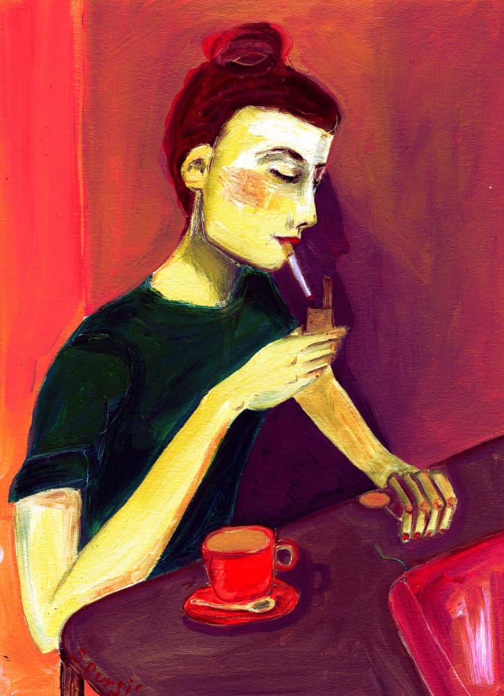 Smoking Woman With Coffee by Sharyn Bursic — canvas wall art