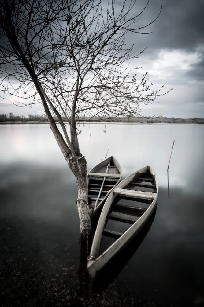 Quiet Lake Boats by Marco Faria — canvas wall art