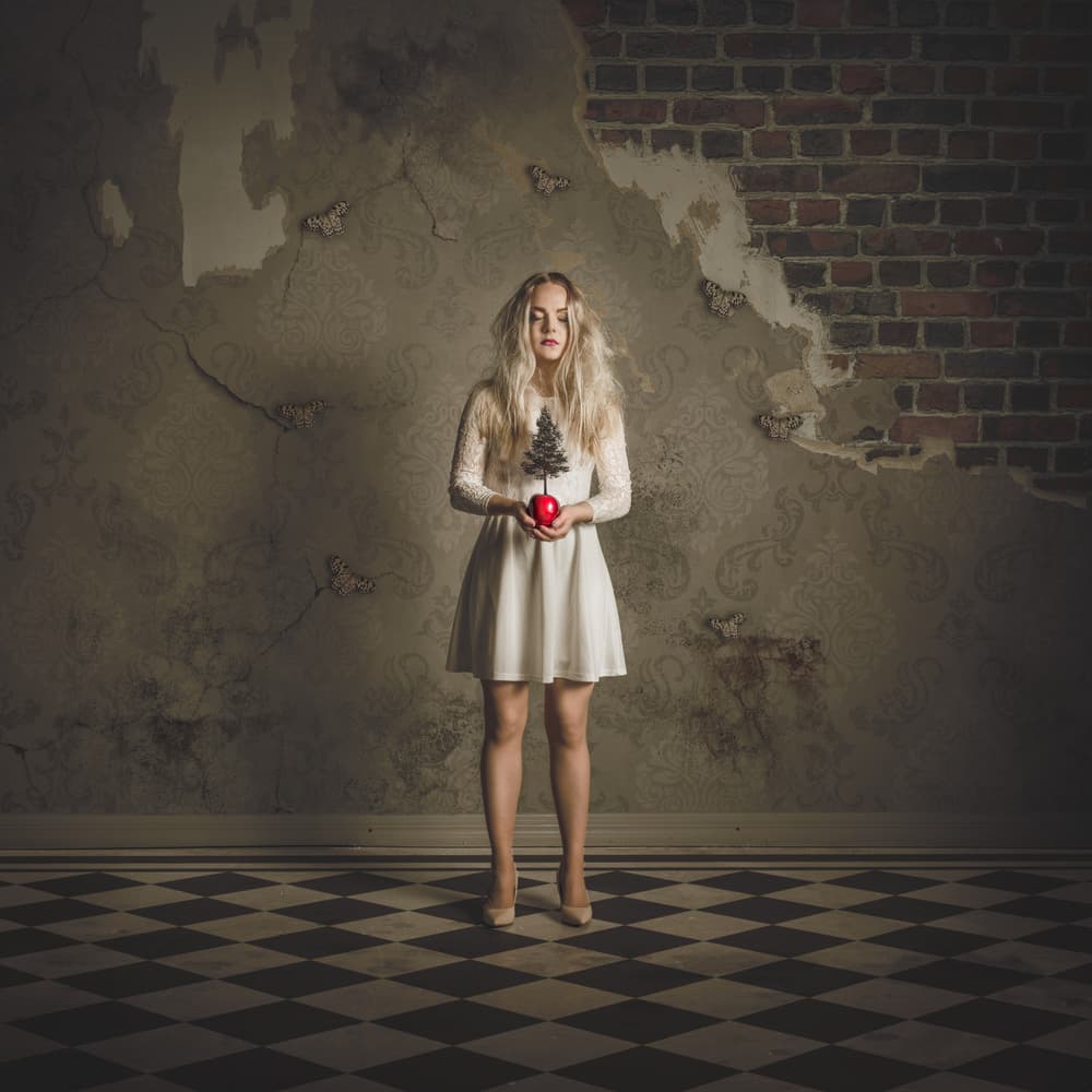 Ethereal Woman Red Apple by Petri Damstén — canvas wall art