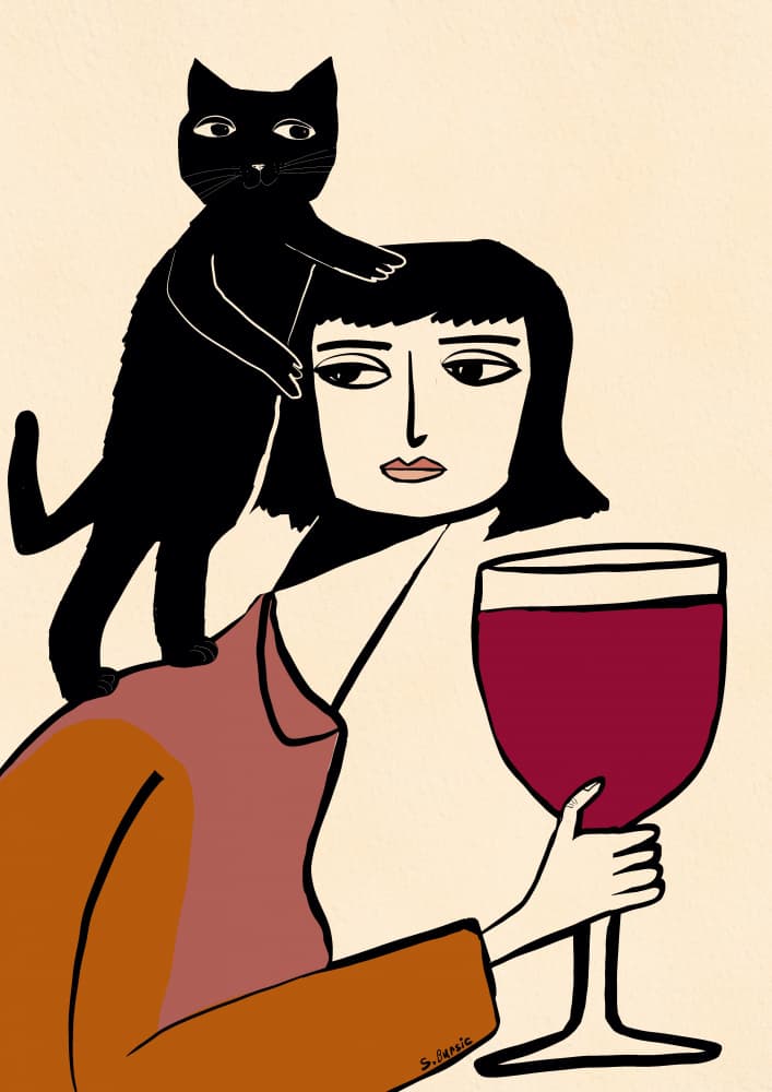 Elegant Woman Black Cat by Sharyn Bursic — canvas wall art