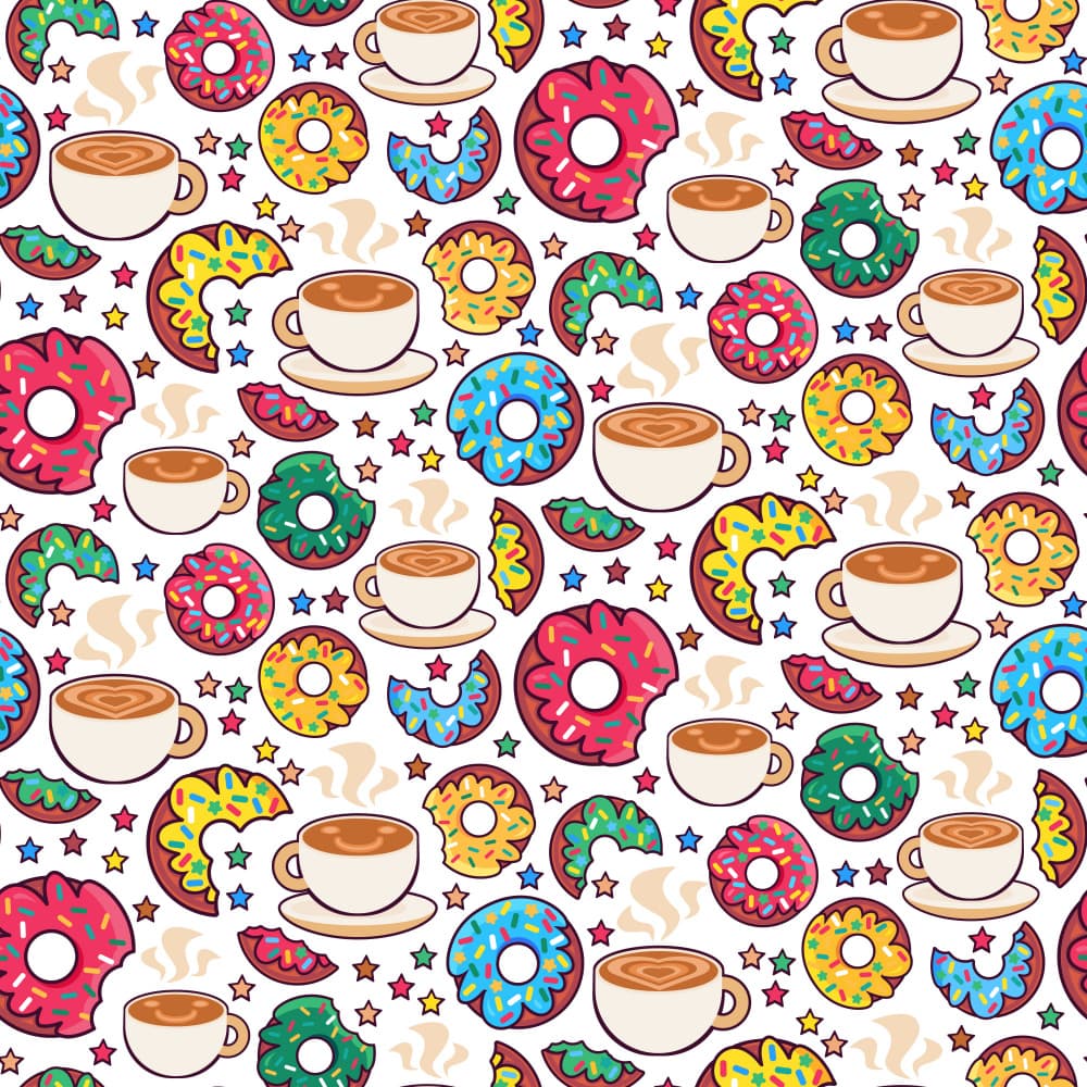 Colorful Donut Coffee Pattern by Marika Barsrsind — canvas wall art