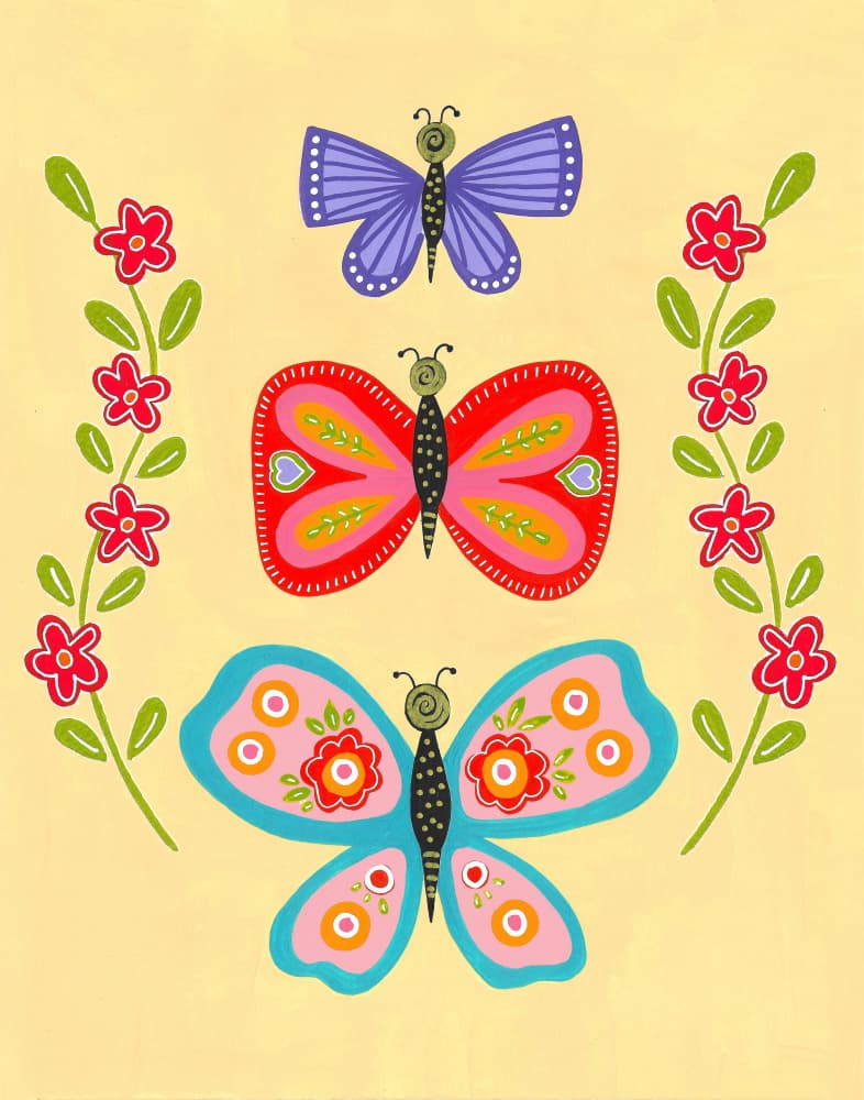 Whimsical Folk Butterflies by Sara Coulter — canvas wall art