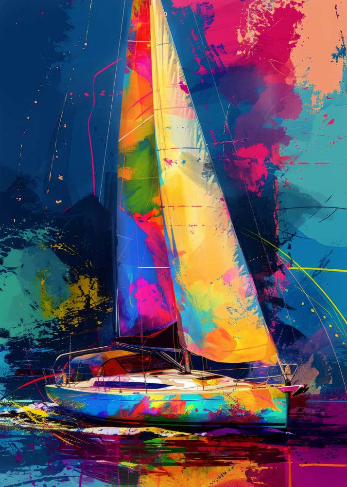Colorful Sailboat Abstract by Justyna Jaszke — canvas wall art