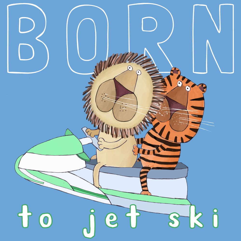 Lion Tiger Jet Ski Fun by Carla Daly — canvas wall art