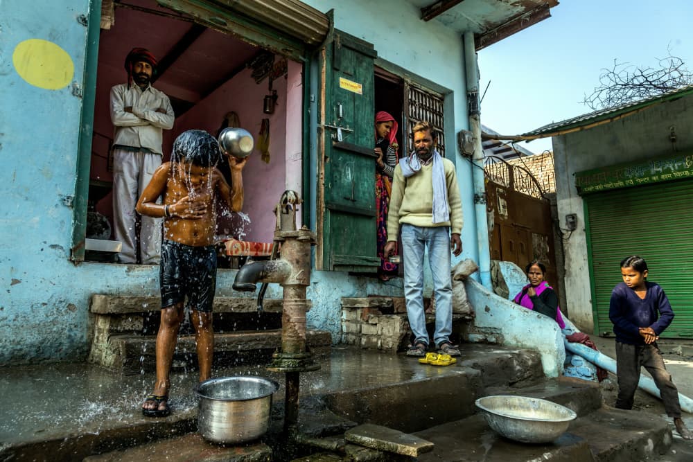 Indian Boy's Bath by Giuseppe DAmico — canvas wall art