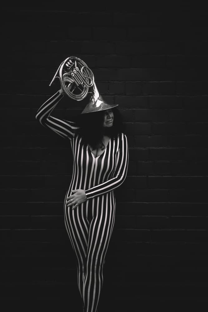 Striped Musician French Horn by Dzintra Zvagina — canvas wall art