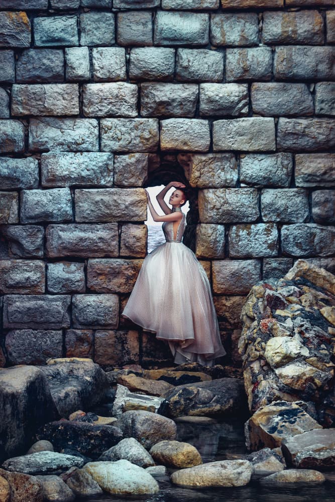 Ethereal Gown Stone Wall by Ruslan Bolgov — canvas wall art