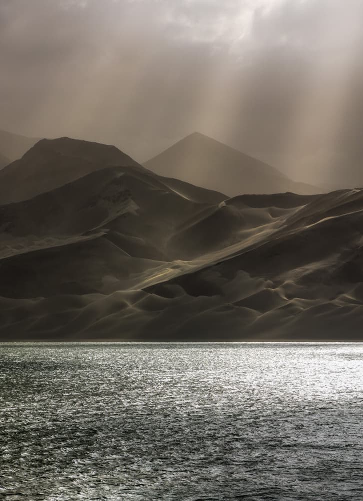 Sunbeams Over Desert Lake by Yancheng Lyu — canvas wall art
