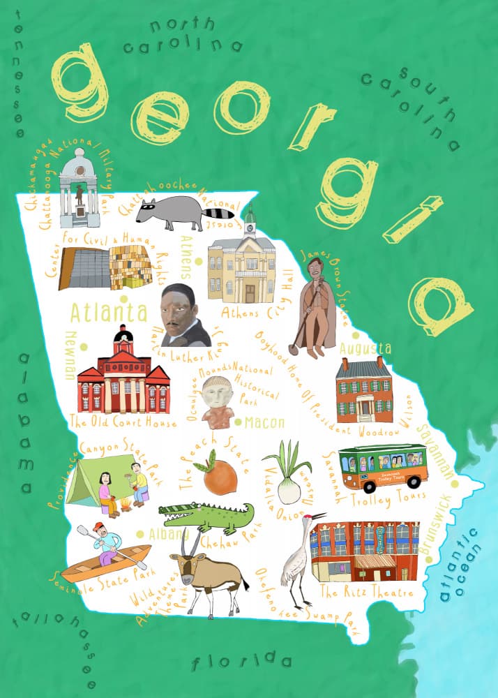 Whimsical Georgia Map by Carla Daly — canvas wall art