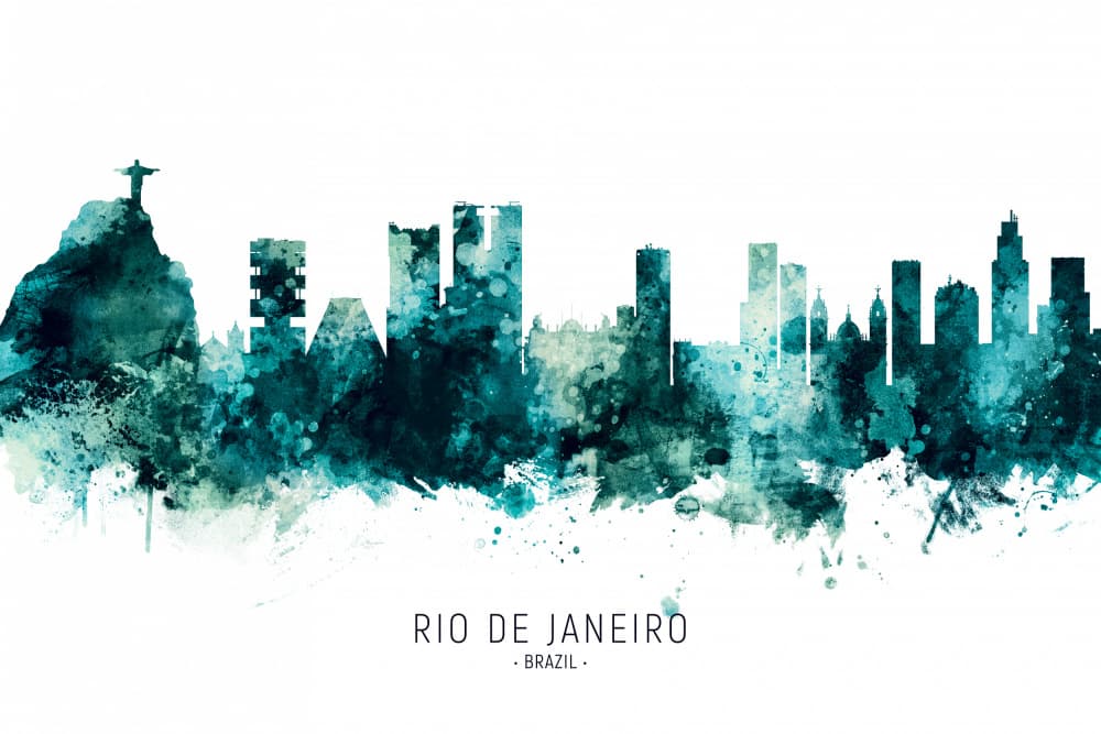 Rio De Janeiro Watercolor Skyline by Michael Tompsett — canvas wall art