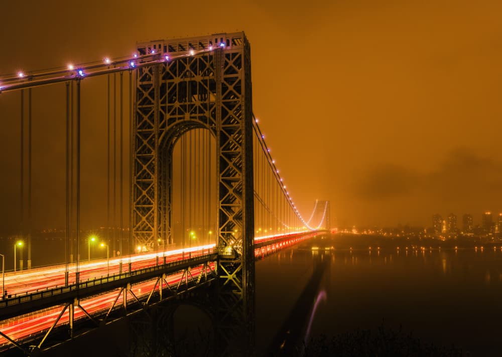 Night Bridge Light Trails by Wei (David) Dai — canvas wall art