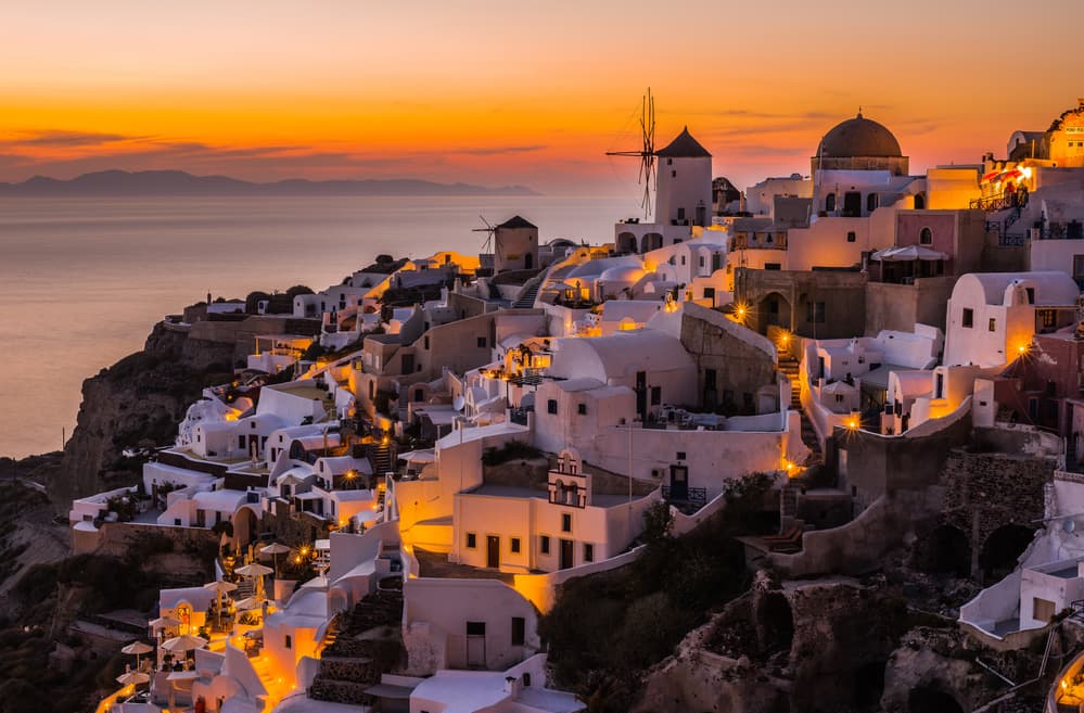 Oia Santorini Sunset Glow by Andreas Agazzi — canvas wall art