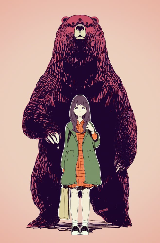 Young Girl and Bear by pomodorosa — canvas wall art