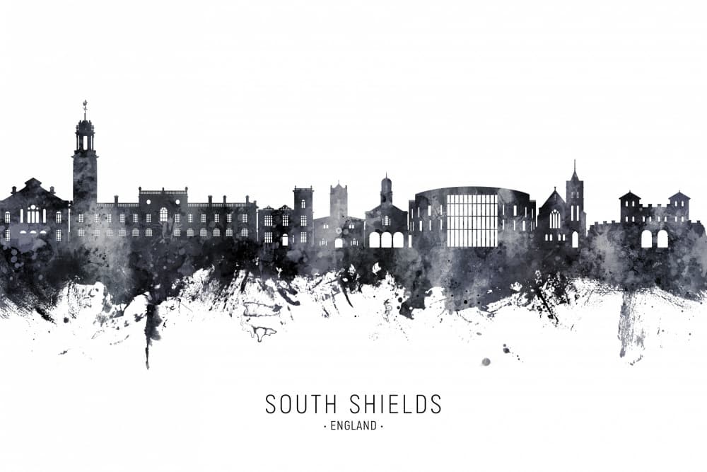 South Shields Cityscape Watercolor by Michael Tompsett — canvas wall art
