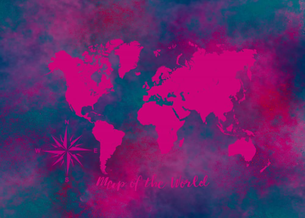 Vibrant World Map Compass by Justyna Jaszke — canvas wall art