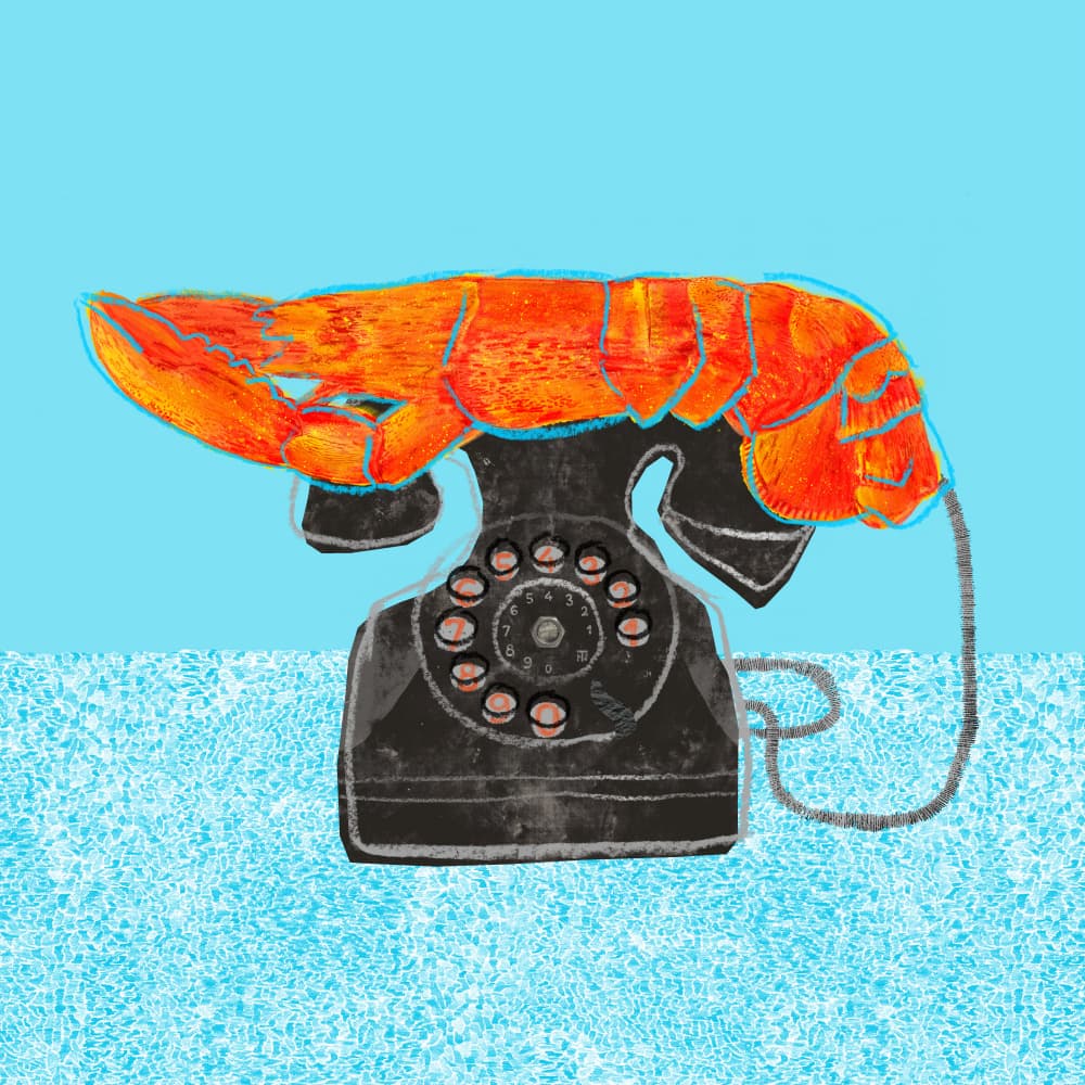 Whimsical Lobster Phone by Martina Scott — canvas wall art