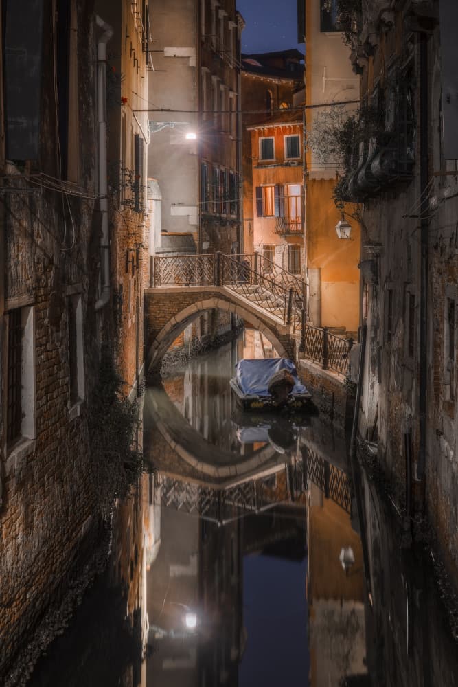 Venetian Night Reflections by Fiorenzo Carozzi — canvas wall art