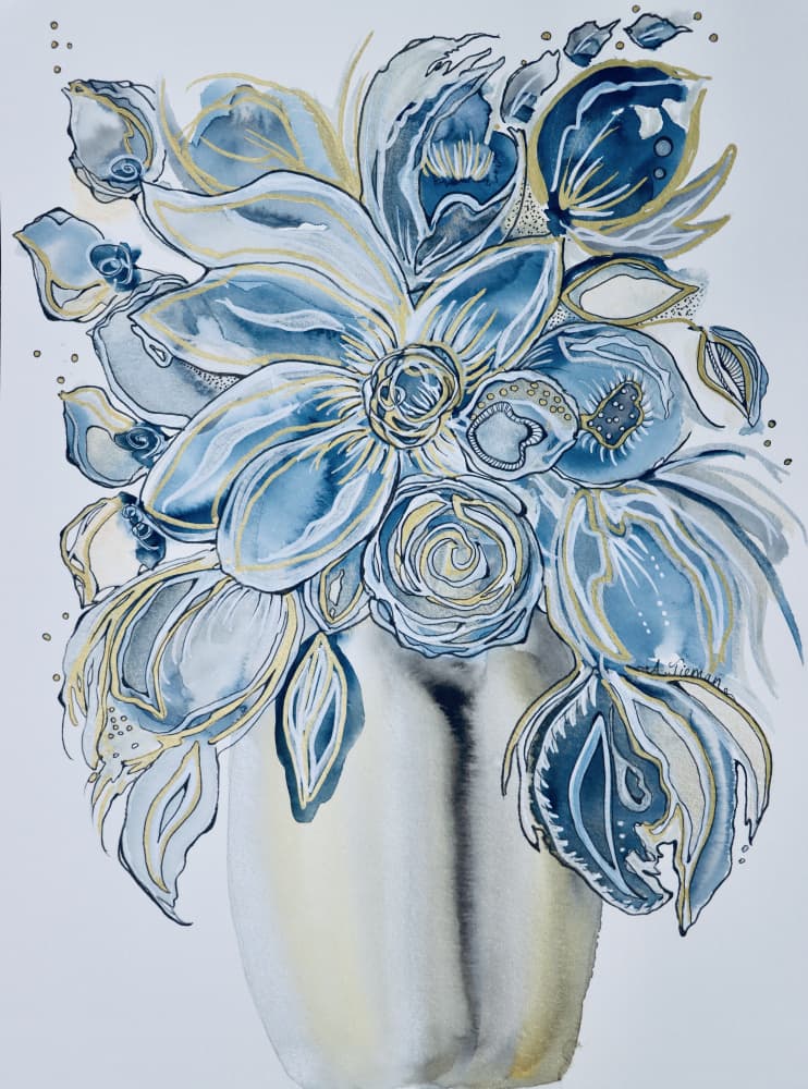 Indigo Gold Blooms by Amy Tieman — canvas wall art