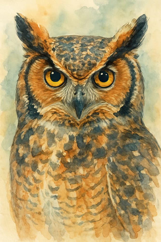 Great Horned Owl Portrait by Natalie Bruns — canvas wall art