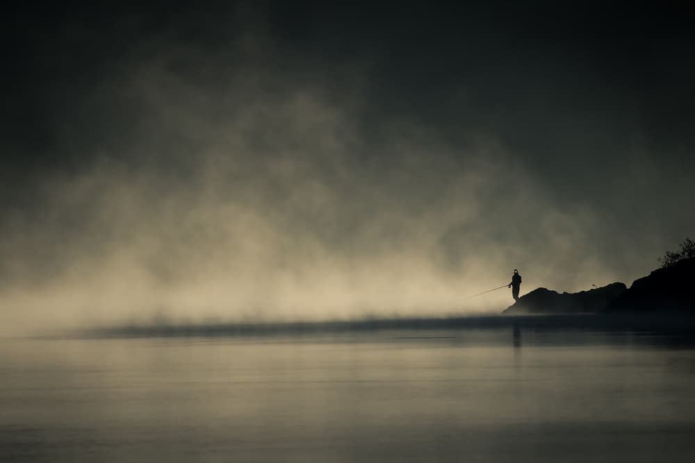 Misty Morning Fisherman by Izabela Laszewska-Mitrega / Darek Mitręga — canvas wall art